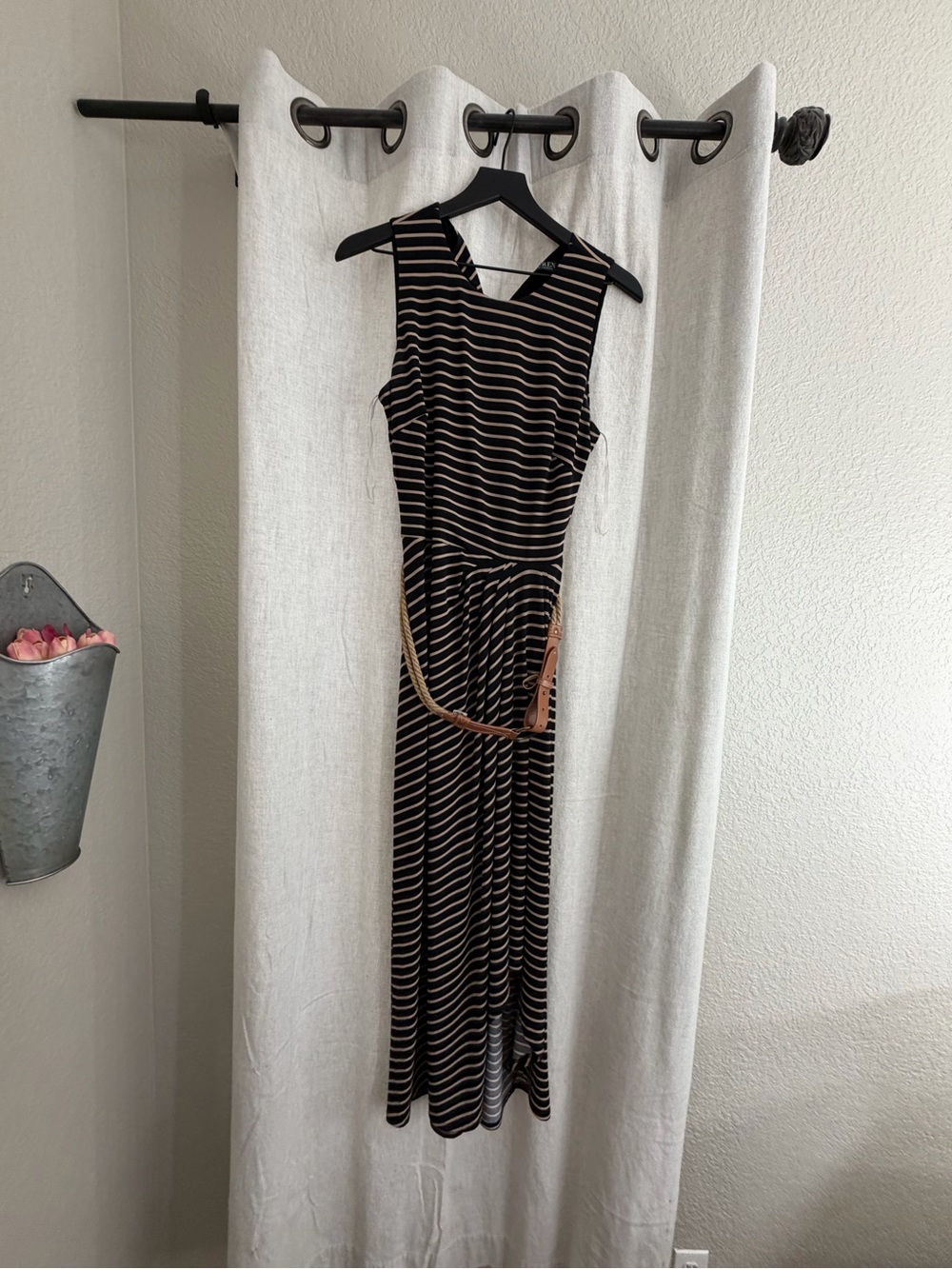 Ralph Lauren Black and Tan Striped Sleeveless Maxi Dress